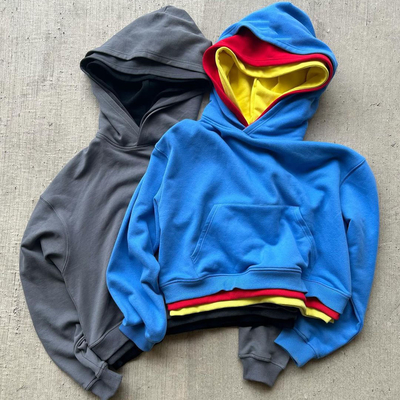 Custom Mensen Hooded Sweatshirt Triple Multi-Color Block Drie Lagen Pullover Hoodie