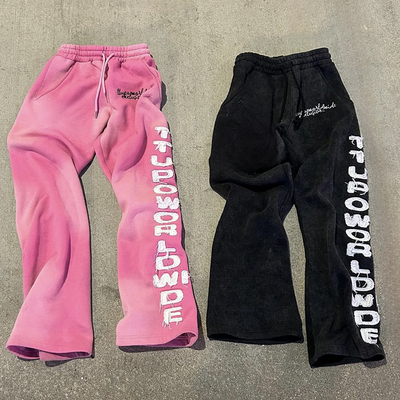 Custom Flare Sweat Pants Ontspante broek Zonnevervaagde Puff Print Bootcut Zuurwas Flared Sweatpants