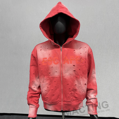Custom oversized zuur was zon vervaagde gescheurde noodgevallen zip up boxie geknipte hoodie