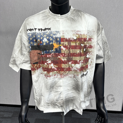 Custom Streetwear Kleurblokpaneel Gestikt Doos Gestoorde T-Shirt Man Zon Vervaagd T-shirt Patchwork