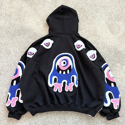 Custom Chenille Patch Dikke Hoodie Zwaargewicht Pullover Sweatshirts Oversized Handdoek Chenille Borduur Hoodies Voor Mannen