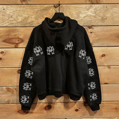 Custom Full Multi Pockets Zip Up Oversized Cropped Hoodie Mensen Unisex Borduurwerk Print Heavyweight Hoodies