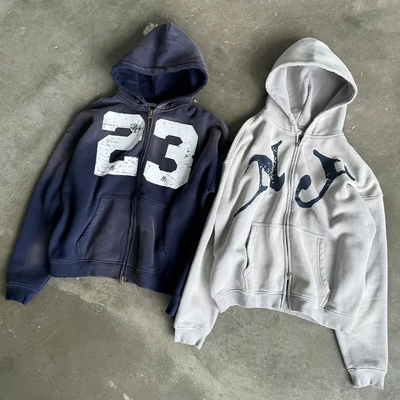 Custom 400 Gsm Oversized Screen Print Hoodie Streetwear Mensen Premium Cotton Was Vintage Double Zip Up Hoodie