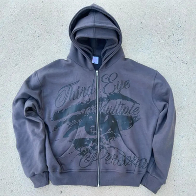Custom Screen Print Logo 100% katoen Frans Terry Oversized Hoodie Boxed Cropped Zip Up Triple Hood Hoodies voor mannen