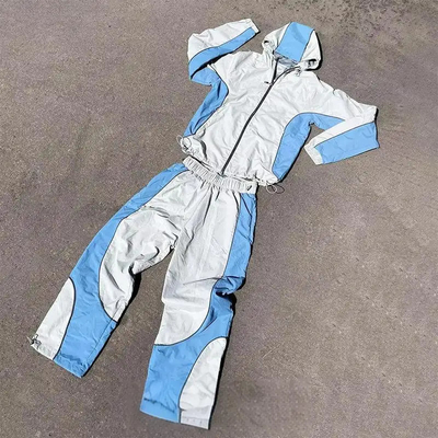 Custom Sweatsuit borduurwerk Zip Up Jacket Jogger Sets Kleurblok Nylon Sweat Pants Windbreaker Tracksuit voor mannen