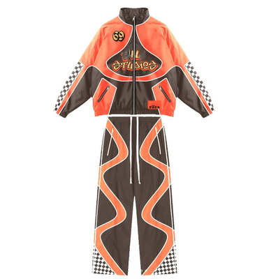 Kleur op maat geblokkeerde sweatsuits Cut And Sew Mensen patchwork track Nylon windbreaker tracksuit