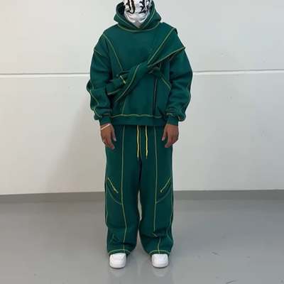 Custom Baggy Jogger Tracksuit voor mannen Dtg Print Piping Sweat Suit Letter Printed Hoodie Sweatpants Two-Piece Set