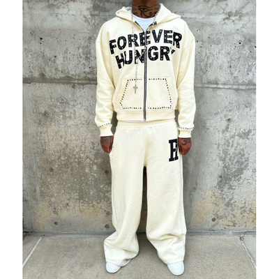 Custom 500Gsm zwaargewicht katoen steen gesneden doos Zip Up Hoodies en sweatpants Set Tracksuit Sweatsuits Mannen