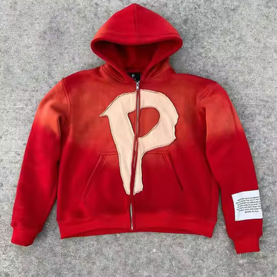 Custom Vintage Vervaagde Oversized Franse Terry Boxy Cropped Hoodie met Hooded Kraag en Distressed Applique Borduurwerk