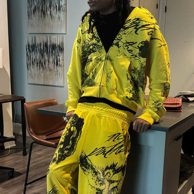 Custom Men Sweatsuit Tracksuits Overal Graffiti Print Vintage Acid Wash Zip Up Hoodies en Sweatbroek Set voor volwassenen