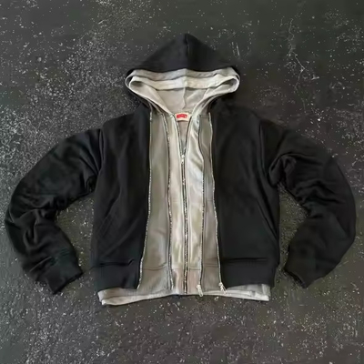 Streetwear Zip Up Hoodie halsband Hoodie OEM Custom Drie lagen Hoodies voor mannen