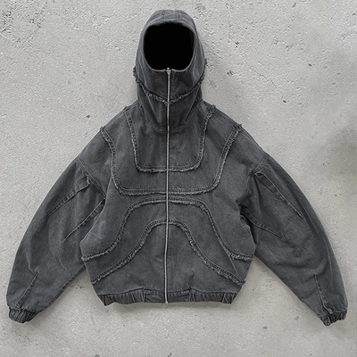 Gepersonaliseerde Zipper Stone Gewassen In nood 100% katoen Canvas Zip Up Hoodies voor mannen
