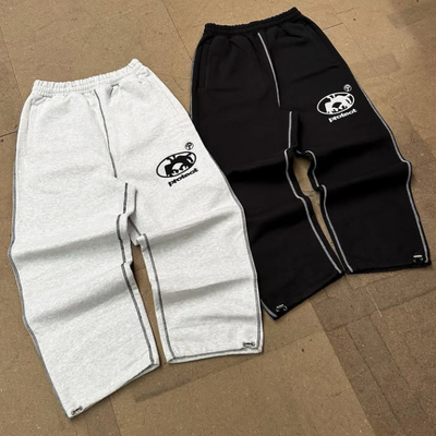 Custom 500 Gsm Frans Terry Wide Leg Sweatpants Borduurwerk Verstelbare trekband manchet Baggy Track broek voor mannen