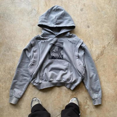 2025 New Design Vest Hoodie Custom Heavyweight 100% Cotton Printed Vintage Gewassen Pullover Distressed Boxy Hoodies voor mannen