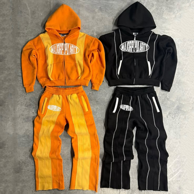 Aangepaste kleur geblokkeerde sweatsuits Patchwork Hoodie en sweatpants Set Heavyweight Baggy Tracksuits voor mannen Vrouwen