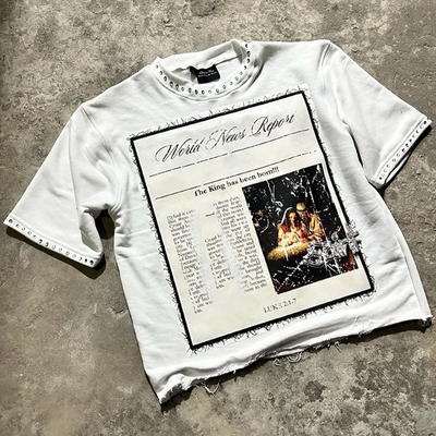Custom High Quality 100% Organic Cotton 250 Gsm T-Shirt Zwaargewicht Rhinestone Raw Hem Cropped Boxy T-Shirt