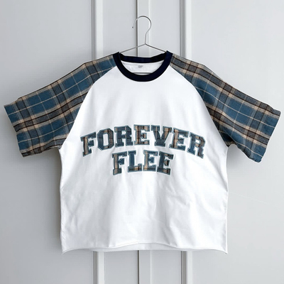 Gepaste borduurwerk logo Hoogwaardig Plaid Raglan Sleeve Flannel Zwaar biologisch katoen Oversized Box T-Shirt voor mannen