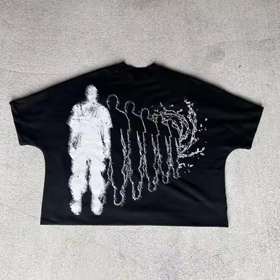 2025 Custom Graphic Crew Neck Drop Shoulder Heavyweight T-shirts Oversized Cropped Boxy Fit T-shirt voor mannen