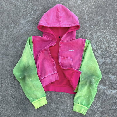 Mensen Acid Wash Hoodie met vervaagd ontstoken ontwerp en strassedetails