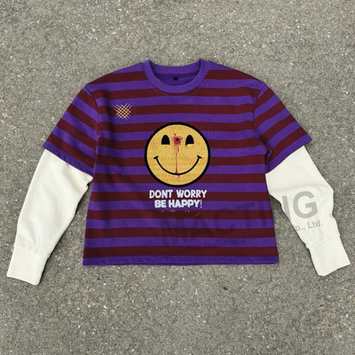 Custom Manufacturer DTG Printing Cotton Bricked Boxy T-Shirt Rugby Stripe Double Layer Waffle Long Sleeve T-Shirt voor mannen