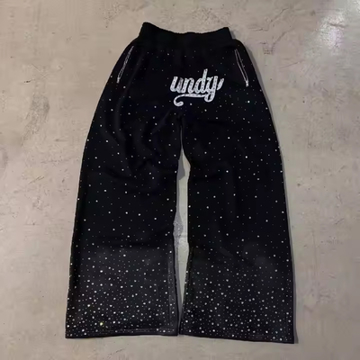 Custom Streetwear Joggerbroek Mannen Zwaargewicht Cotton Sweatbroek Strass Baggy Breed Leg Sweatbroek