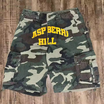 Custom New Design Summer Vintage Multi-Pockets Baggy Double Waist Acid Wash Streetwear Mensen Cargo Camo Shorts
