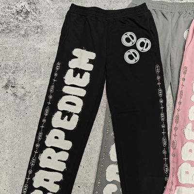 Op maat gemaakte logo-appliqué borduurpatch distressed jogger sweatpants baggy broek met wijde pijpen heren