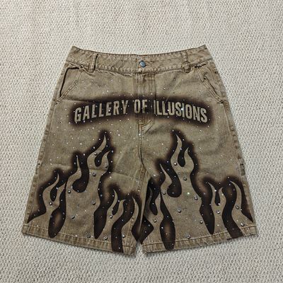 Custom 2025 New Short Pants Jorts Streetwear High Waist Vintage Stone Wash Strass Baggy Oversized Mens Denim Jeans Shorts